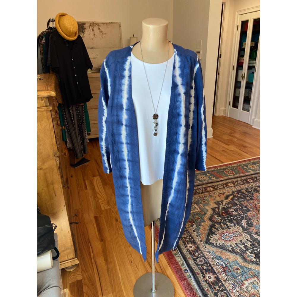Chico's Blue and White Tie-Dye Open Front Duster—never worn!